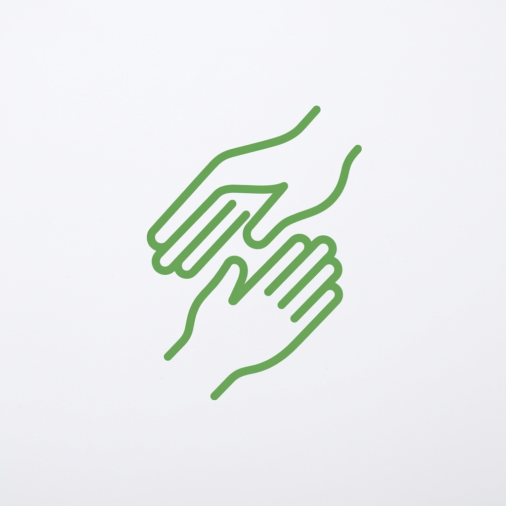 Outline of two hands placed one above the other symbolizing care